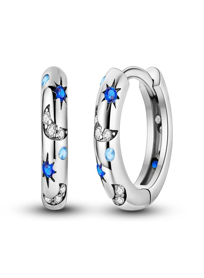 NARMO Moon Hoop 925 Sterling Silver Earrings for Women Small Tiny Star Hoop Earrings - Image 1